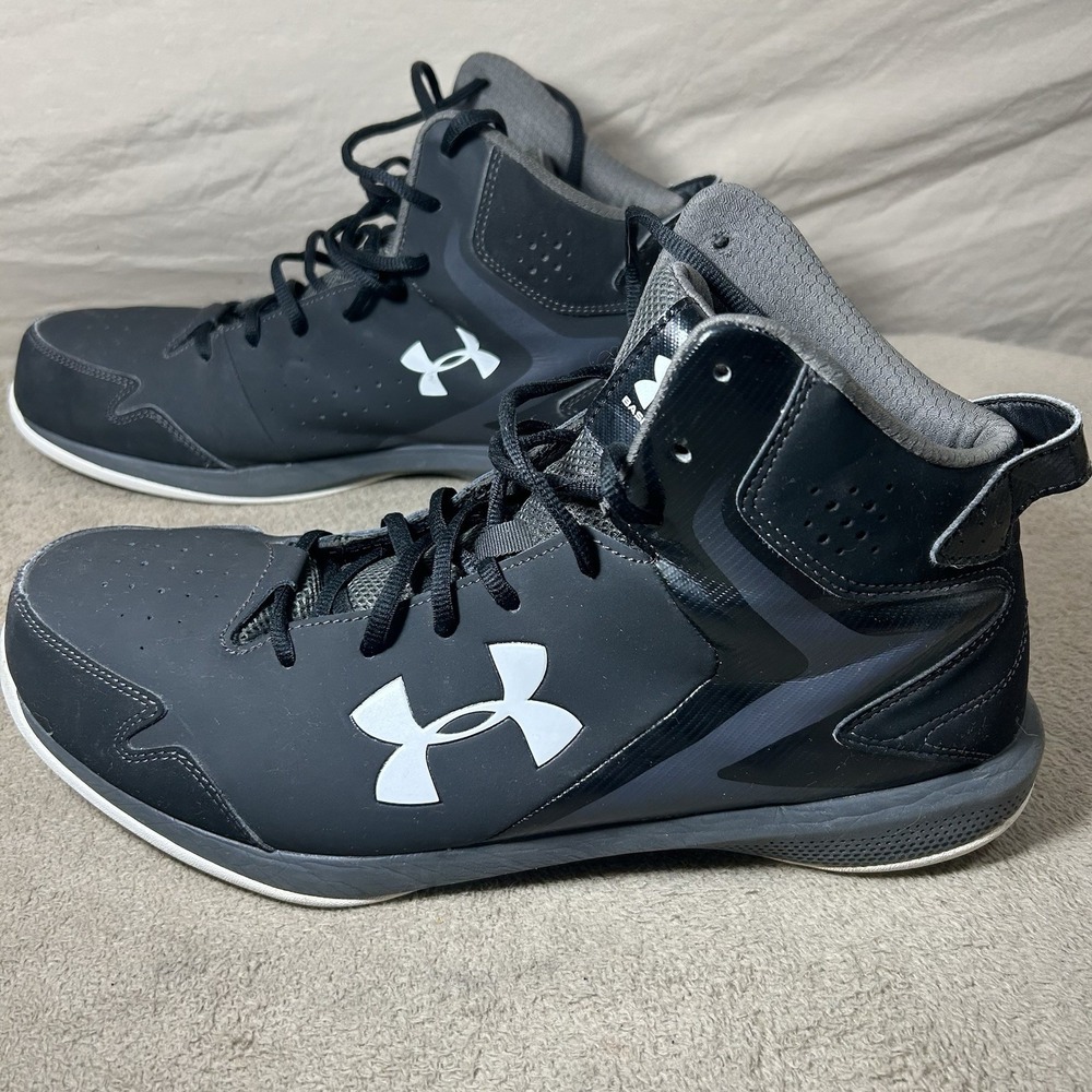 Under Armour UA Basketball Shoes Mens 14 Black Gray Mid Top 1250160-001